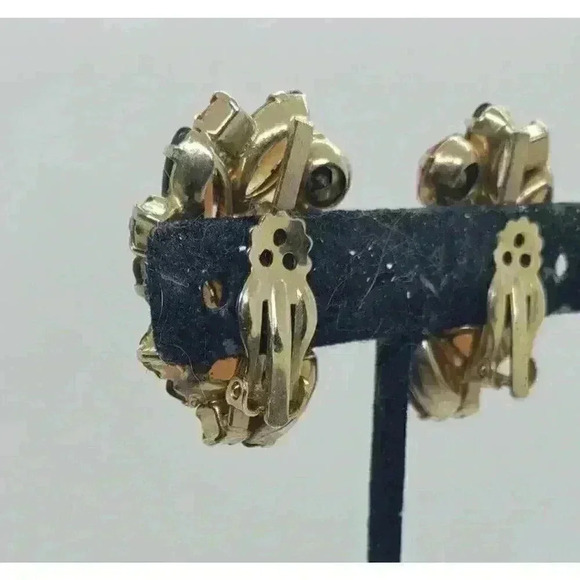 Vintage 60s Big Earrings Rhinestone Molded Glass Chunky Big Statement - Picture 6 of 10